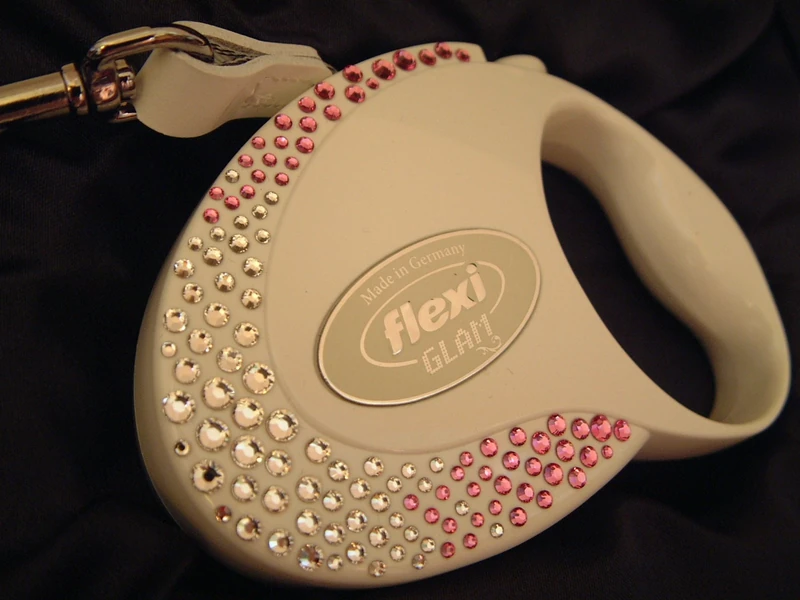 flexi Glam Composition Retractable Tape Lead with Swarovski Crystals, 12 Kg/ 3 m, Small, White