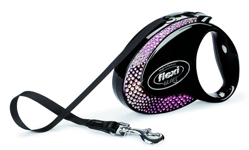 flexi Glam Composition Retractable Tape Lead with Swarovski Crystals, 25 Kg/ 5 m, Medium, Black