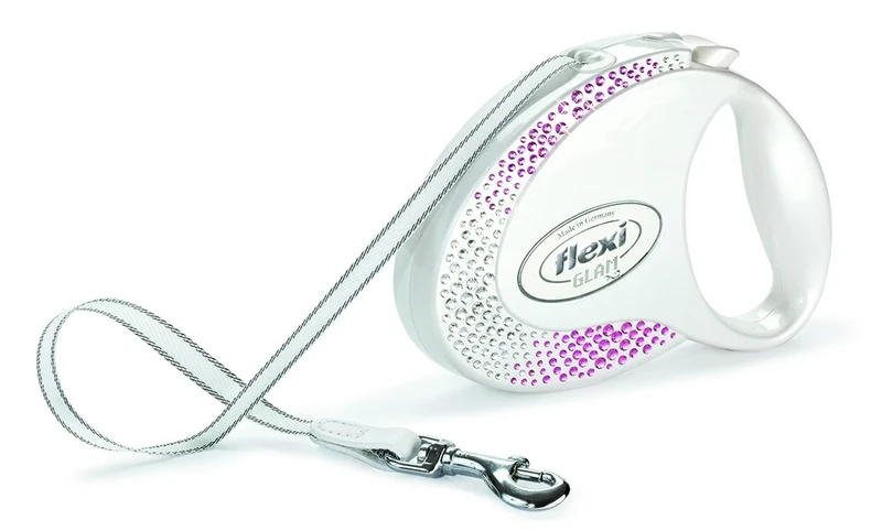 flexi Glam Composition Retractable Tape Lead with Swarovski Crystals, 25 Kg/ 5 m, Medium, White