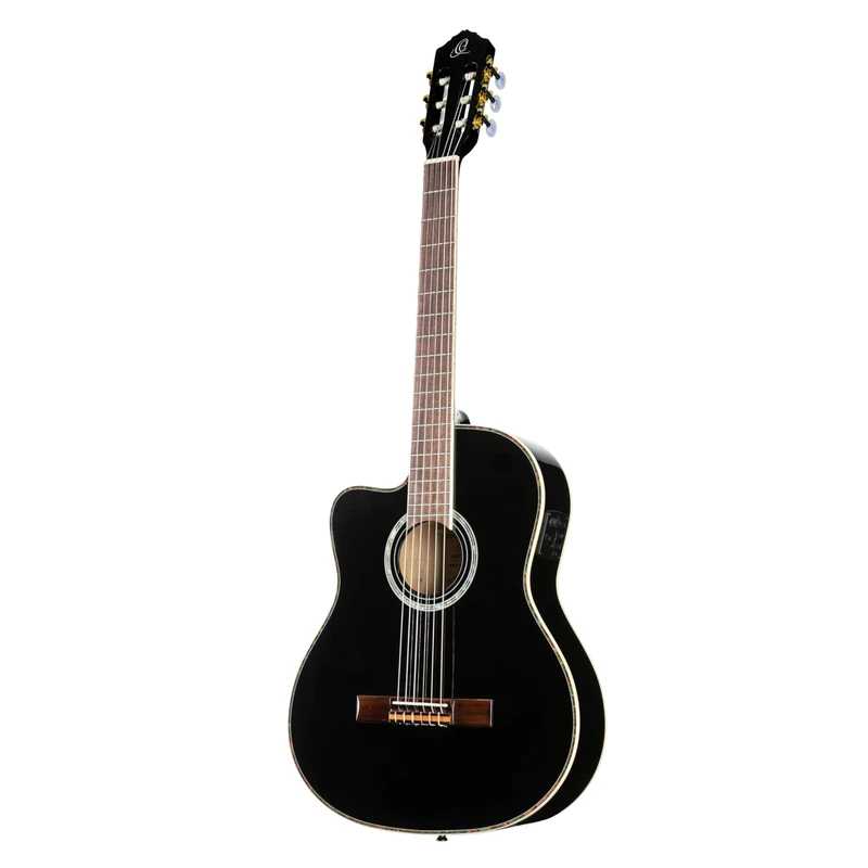 Ortega Guitars Classical Guitar Left-Handed – Electro-Acoustic, 4/4, Slim Neck, Thinline Body – Family Series Pro – Including Gig Bag – Solid Engelmann Spruce, Mahogany, Black (RCE145LBK)