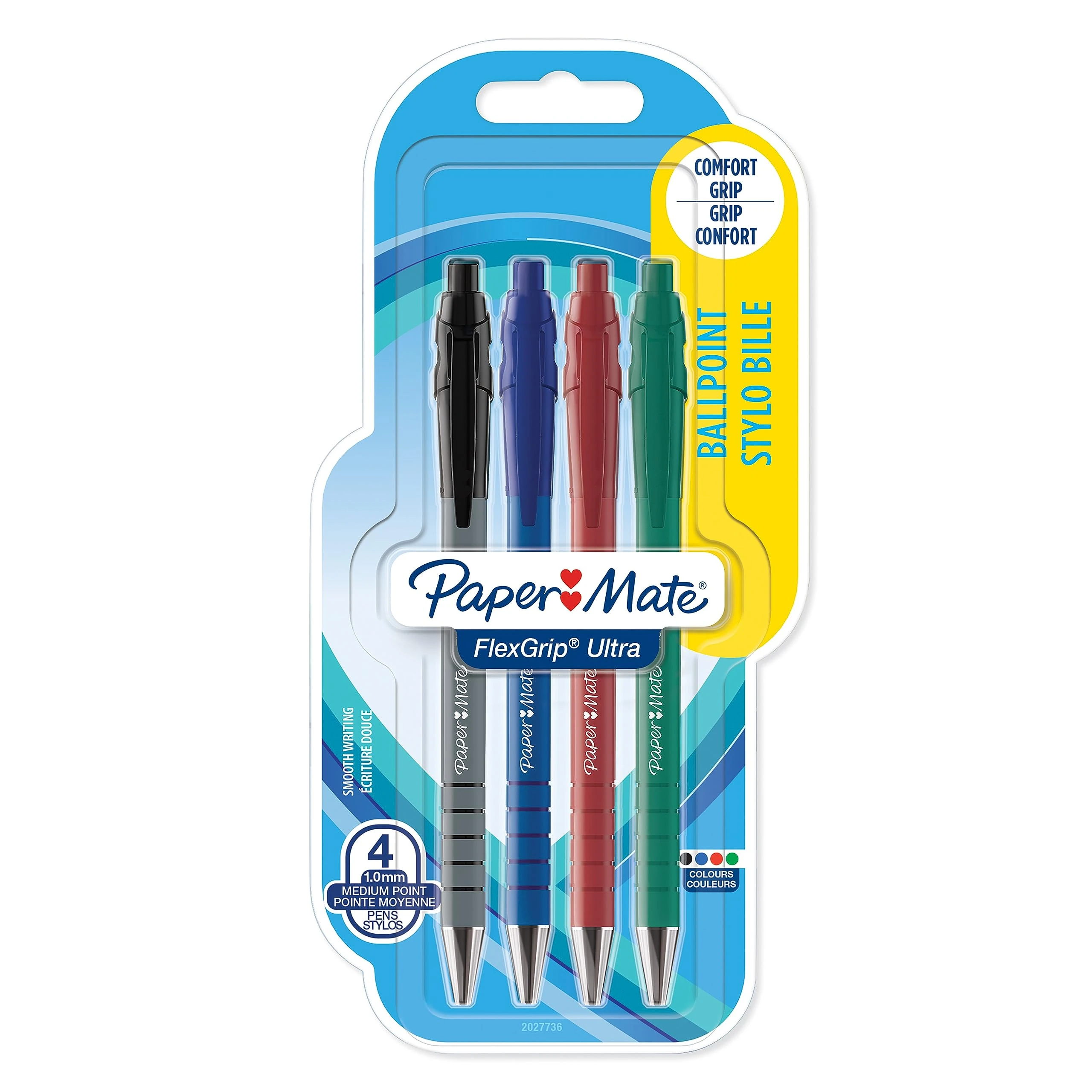 Paper Mate Flexgrip Ultra Retractable Ballpoint Pens | Medium Point (1.0mm) | Assorted Colours | 4 Count