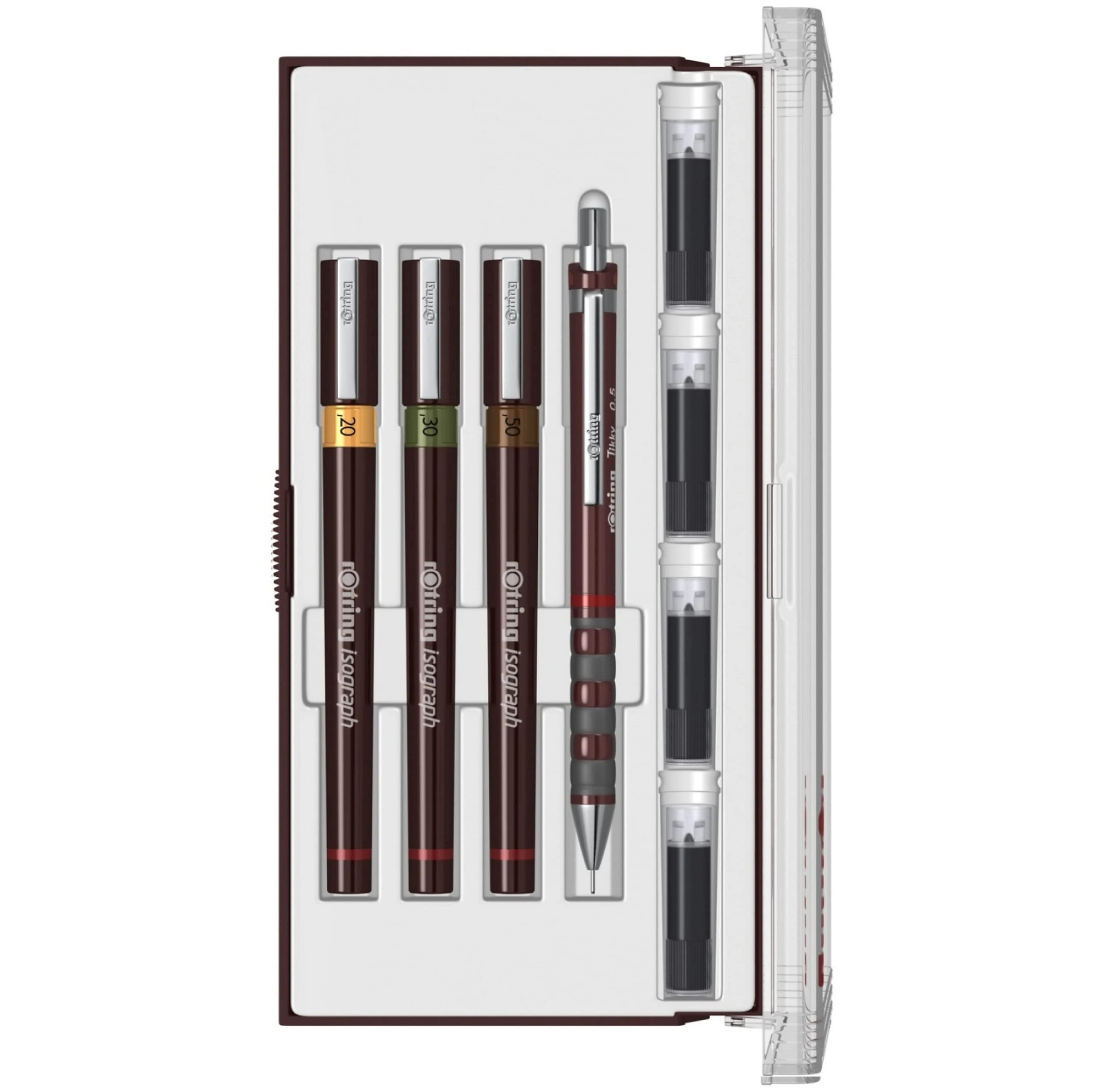 rOtring Isograph Junior Set 3x Technical Pens | 0.20mm0.30mm0.50mm Fineliner Pens + Accessories