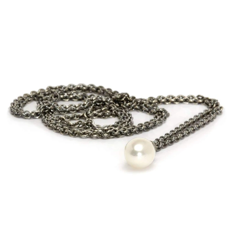 Trollbeads Silver 925 Fantasy Necklace With White Pearl, 100 cm / 39.4 inch