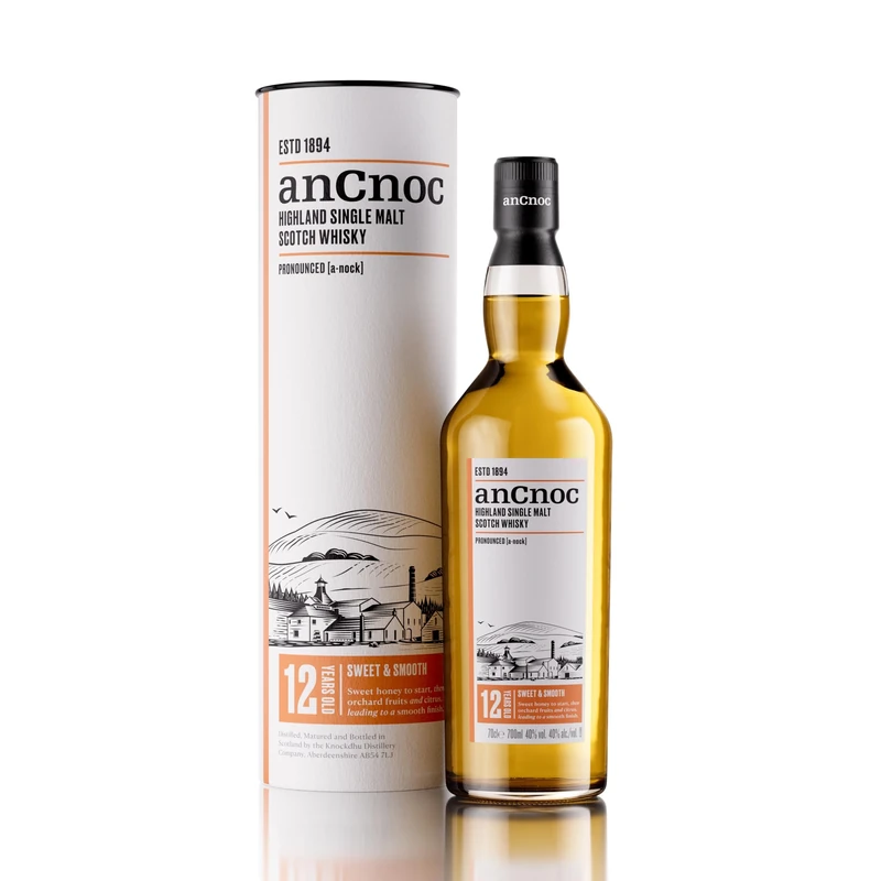 anCnoc 12 Year Old Highland Single Malt Scotch Whisky, 40% ABV, American Oak Ex-Bourbon Cask Matured, 70cl, Multi Award Winner, Knockdhu Distillery