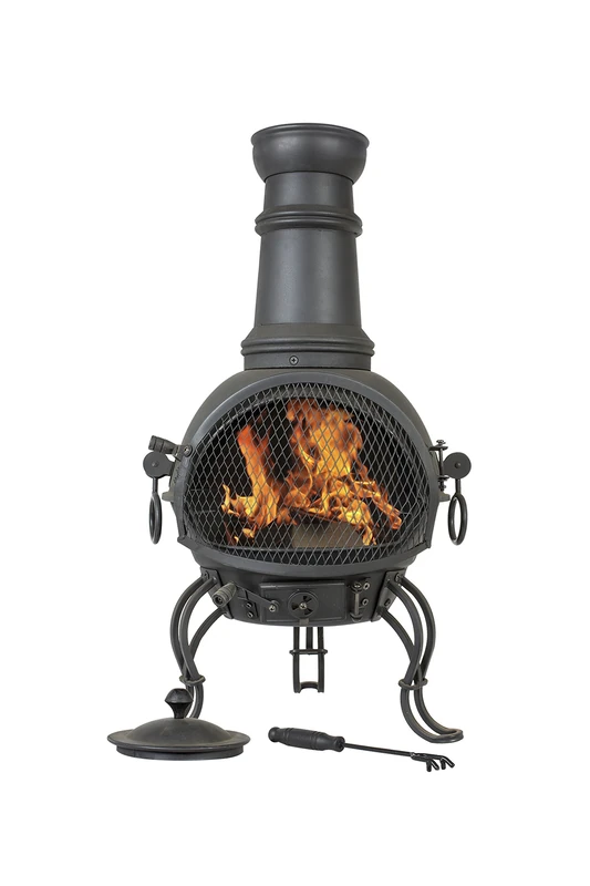 La Hacienda Chimenea – Steel Traditional Murcia Medium Chiminea BBQ Grill Patio Heat | Outdoor Fire Pit & Patio Heater, Garden Fire Bowl with Cooking Grill, Steel