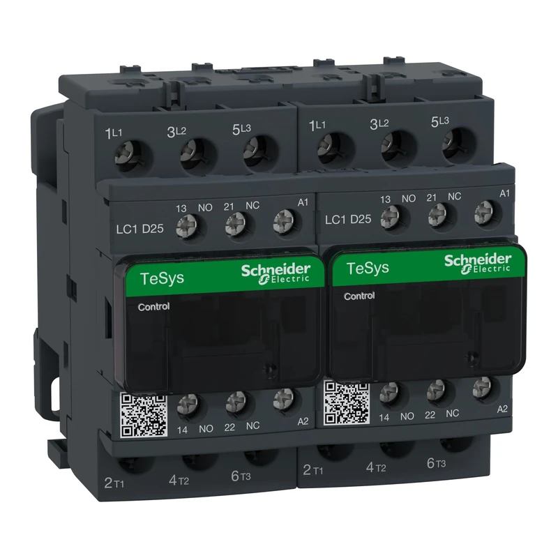 Schneider Electric TeSys Deca reversing contactor,3P(3NO),AC-3,=440V 25A,24V AC coil,LC2D25B7