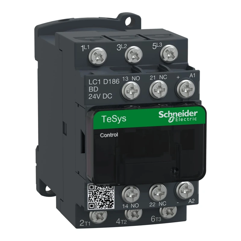 Schneider Electric TeSys Deca contactor,3P(3NO),AC-3/AC-3e,=440V 18A,24V DC coil,lug-rings,LC1D186BD