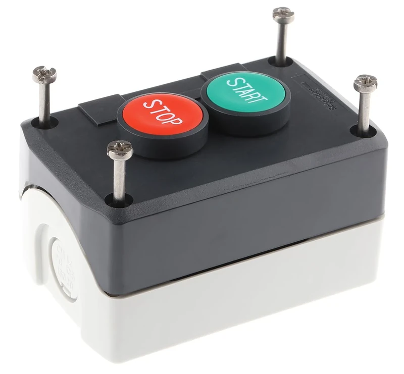 Schneider Electric Control station, plastic, dark grey lid, 2 flush push buttons Ø22, marked START STOP, 1 NO + 1 NC