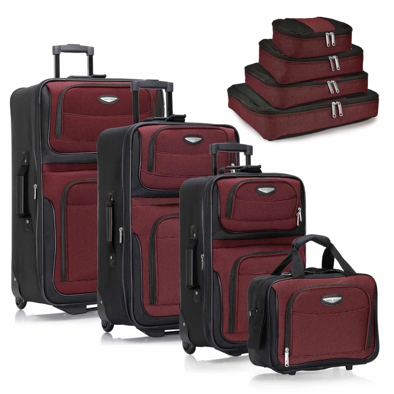 Travel Select Amsterdam Expandable Rolling Upright Luggage, Burgundy, 8-Piece Set (15/21/25/29/Packing Cubes), Amsterdam Expandable Rolling Upright Luggage