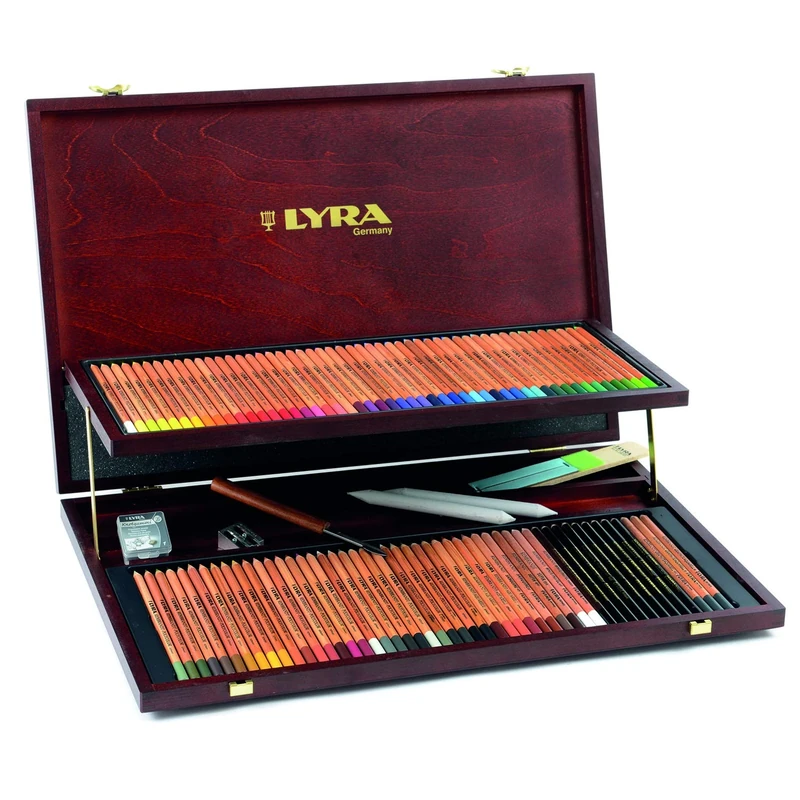 LYRA Rembrandt Polycolor, Fine Art Coloured Pencils, 106 Pieces Wooden Box Set, 78 Assorted Colours, 22 Sketching & Graphite Pencils and Accessories, Ideal for Professionals & Students