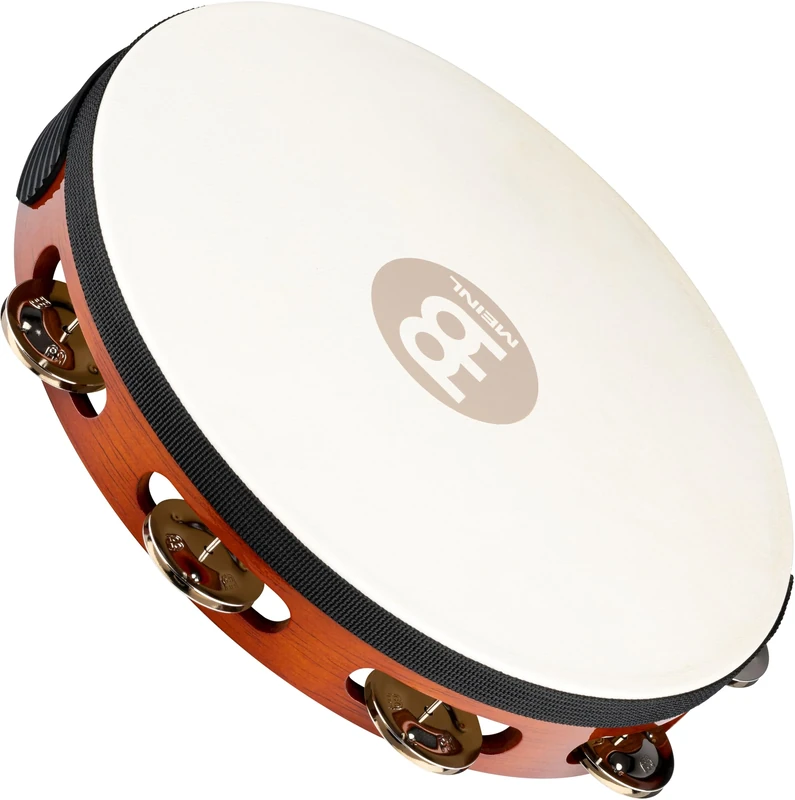 Meinl Percussion Traditional Headed Tambourine - With Goat Skin Head - 10-inch Diameter - Siam Oak / Steel, Antique Brown / Natural (TAH1AB)