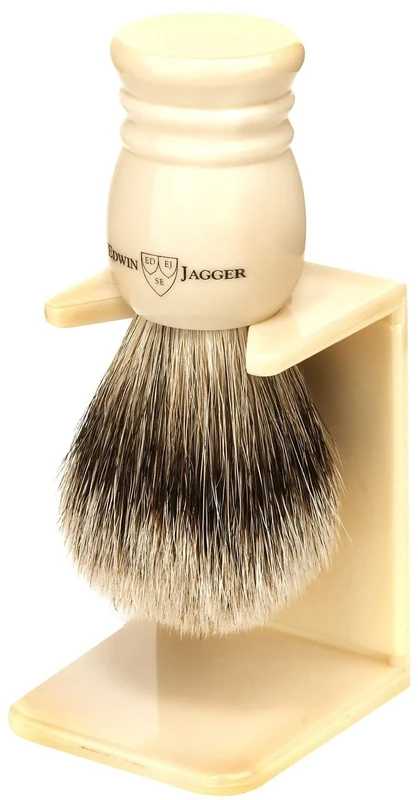 Edwin Jagger Super Badger Shaving Brush with Drip Stand - Small, Imitation Ivory