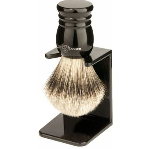 Edwin Jagger Super Badger Shaving Brush with Drip Stand - Small, Imitation Ebony