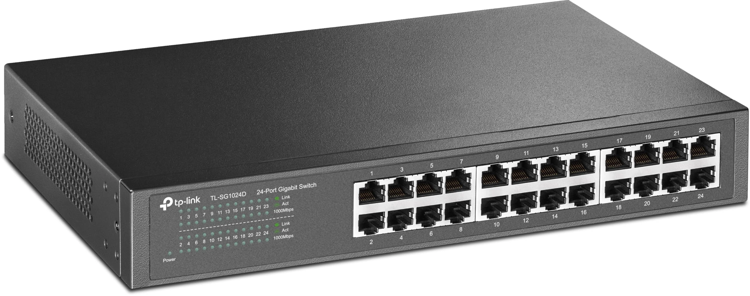 TP-Link TL-SG1024D 24-Port Gigabit Ethernet Splitter Switch, RJ45 ports 10/100/1000 Mbps Network Swith, Auto-MDI/MDIX Rack-Mount/Desktop, Loop Prevention, Isolation Mode, Steel Case