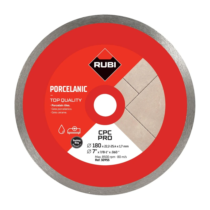 RUBI | Diamond Blade to Cut Fine Porcelain Tiles with Thicknesses of Less Than 25 mm | Recommended for Mitre Cutting | 180 mm | CPC 180 PRO, Grey - Image 1