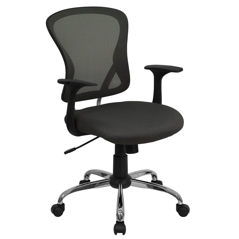 Flash Furniture Mid-Back Mesh Swivel Task Chair with Chrome Base and Arms, Metal, Dark Grey, 73.66 x 60.96 x 27.94 cm