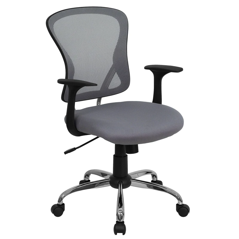 Flash Furniture Mid-Back Mesh Swivel Task Chair with Chrome Base and Arms, Metal, Grey, 73.66 x 60.96 x 27.94 cm