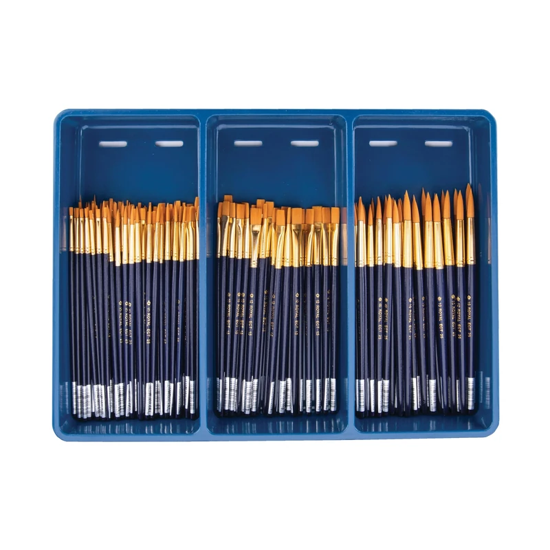 Royal Brush Waterproof Standard Golden Taklon Hardwood Handle Paint Brush Combo Pack, Assorted Size, Blue