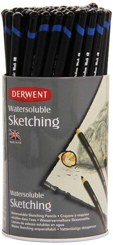 Derwent 34344 Watersoluble Sketching Pencils, Set of 72, Includes 3 Shades (HB, 4B, 8B), Professional Quality, 34344