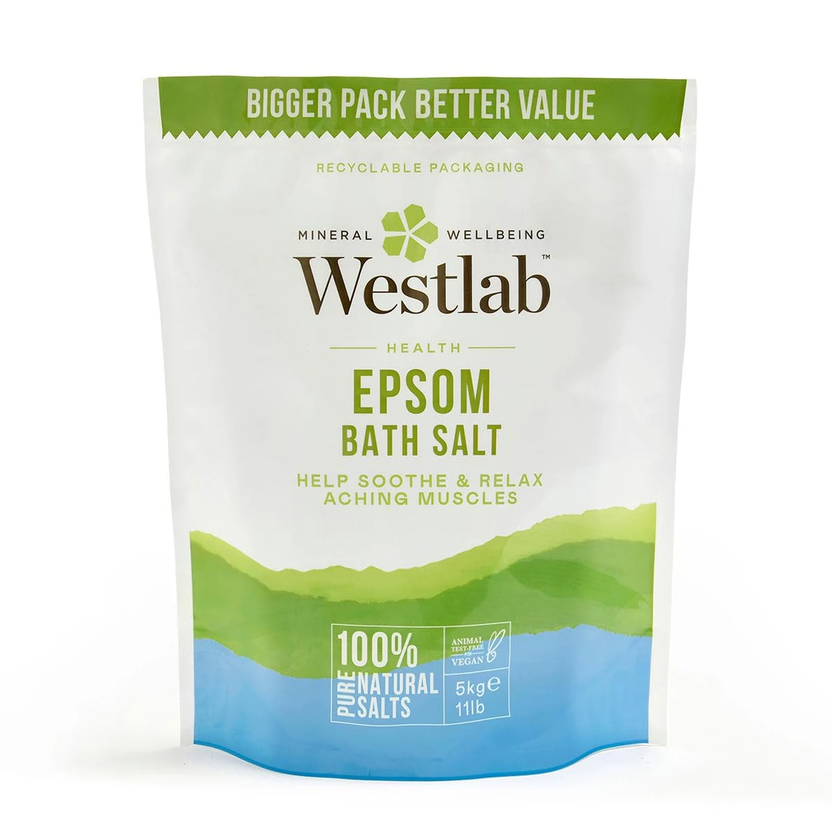 Westlab - Reviving Epsom Salt - 5kg Resealable Pouch - 100% Natural, Pure & Unscented Mineral Salts - Supports Sleep and Relieves Aching Muscles