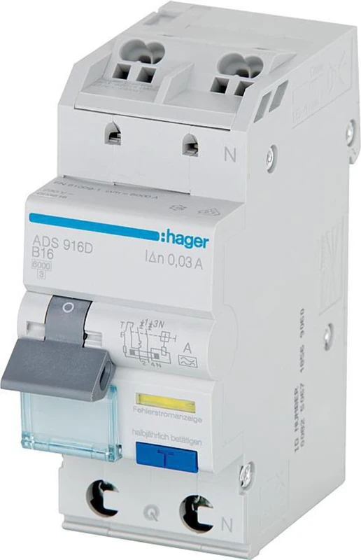 Hager HAGADS966D FI/LS Switch, 16A 1P and NC, 0.03m