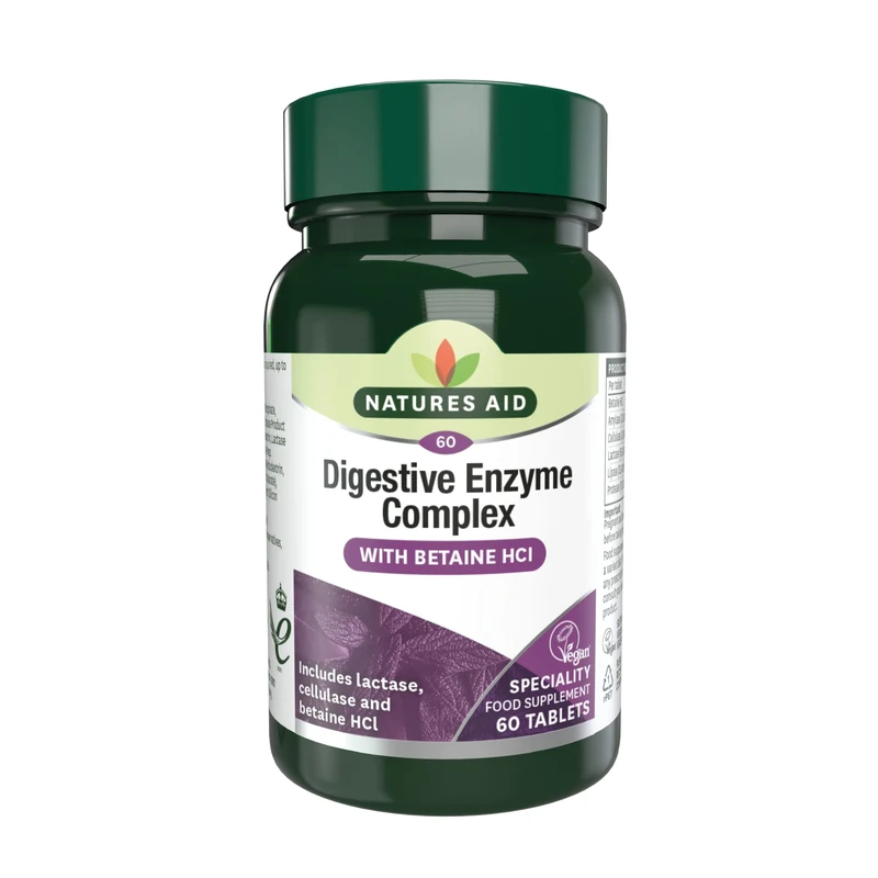 Natures Aid Digestive Enzyme Complex – Supports Digestion, Bloating & Discomfort Relief and Nutrient Absorption – Betaine HCl - Vegan, Vegetarian, Non-GMO – 60 Tablets