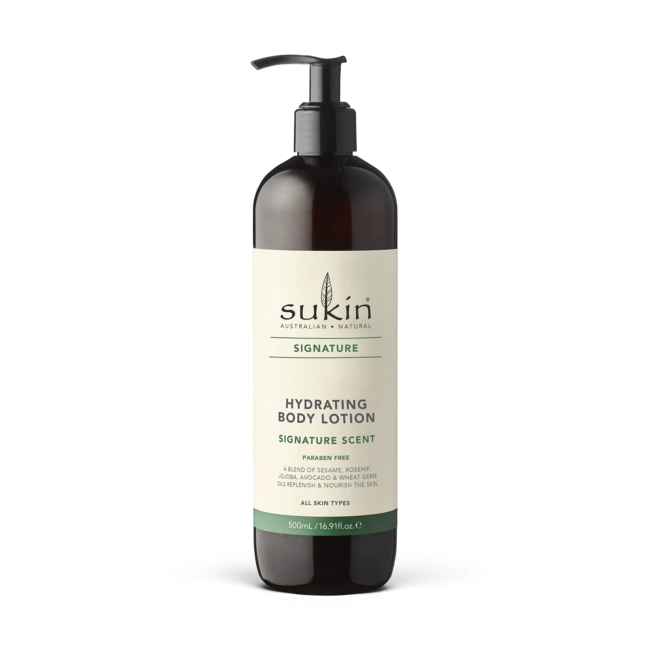Sukin Signature Hydrating Body Lotion 500ml - with Rosehip & Essential Olis; cruelty free & vegan friendly - replenishes and nourishes the skins moisture barrier through its rich blend to soothe.