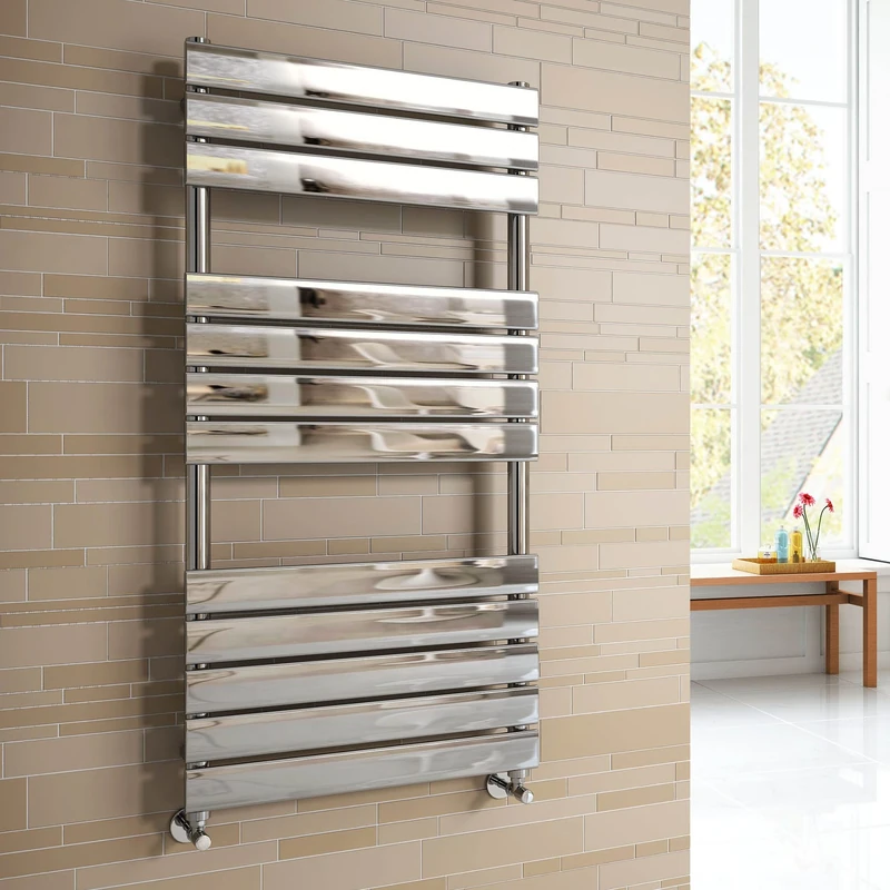 iBathUK Zerith Wall Mounted Flat Panel Heated Towel Rail, 12 Column Slim Flat Steel Hydronic Central Heating High Thermal Output Designer Bathroom Towel Radiator in Chrome, 1200 × 600mm