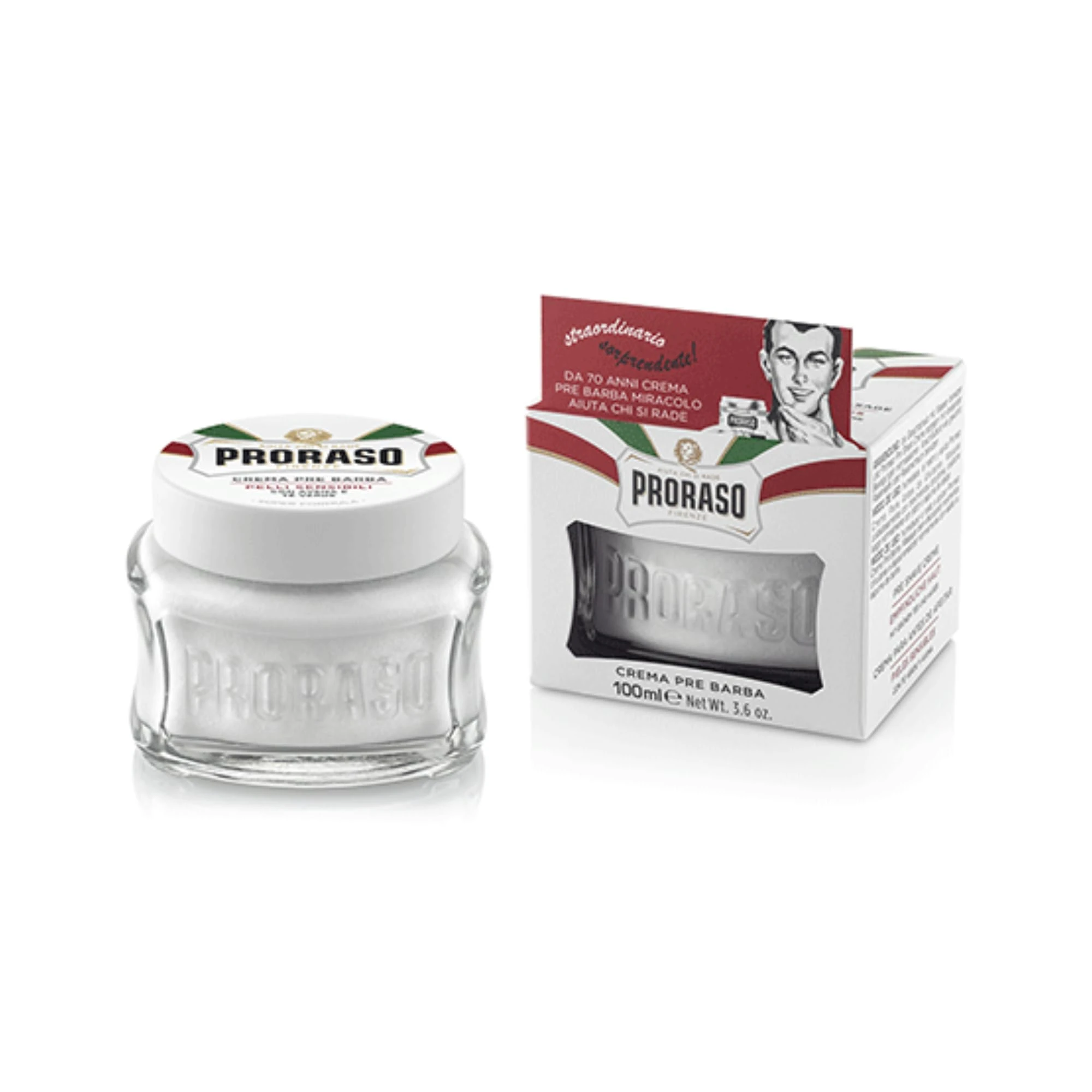 Proraso Pre Shave Cream, 100ml, Sensitive Pre Shaving Cream for Men Softens Skin with Oat and Green Tea Extracts, Made in Italy, White