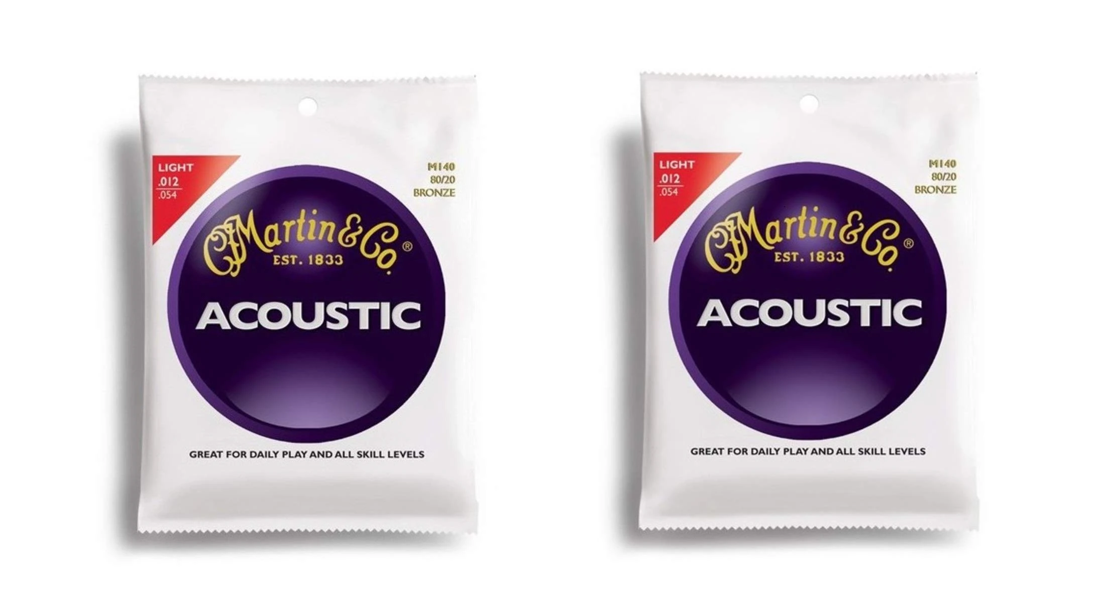 martin & co m140 acoustic guitar strings bronze light gauge 12-54 x2 SETS