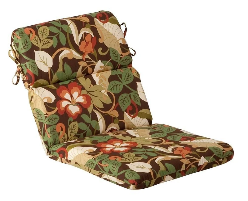 Pillow Perfect Indoor/Outdoor Brown/Green Tropical Chair Cushion, Rounded