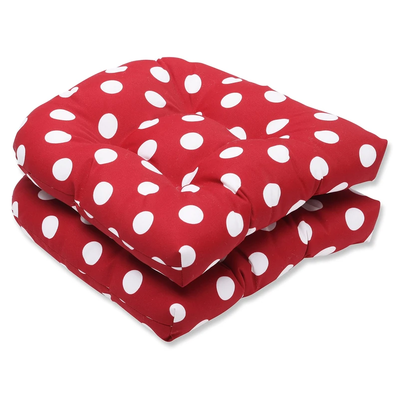 Pillow Perfect Outdoor/Indoor Polka Dot Tufted Seat Cushions (Round Back), 19" x 19", Red, 2 Pack
