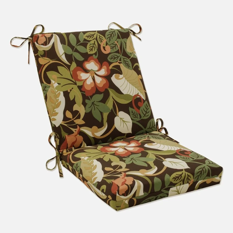 Pillow Perfect Indoor/Outdoor Brown/Green Tropical Chair Cushion, Squared