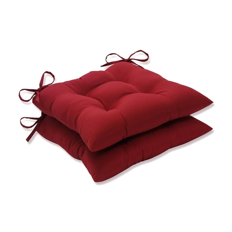 Pillow Perfect Indoor/Outdoor Red Solid Tufted Seat Cushion, 2-Pack