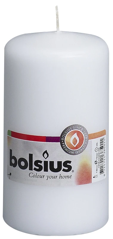 Bolsius Smooth Pillar Candles - White - Pack of 8-13 x 7 cm - Decorative Household Candles - Length Burning Time 43 Hours - Unscented