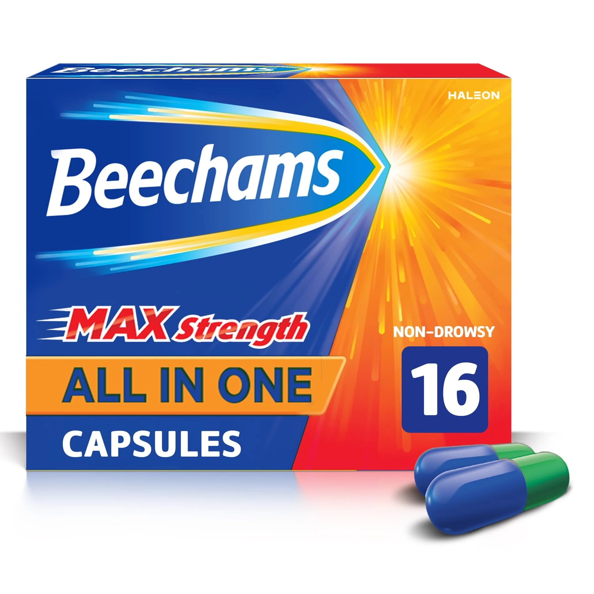 Beechams Max Strength All in One Capsules, Cold & Flu Relief medicine for adults, with Paracetamol, 16s