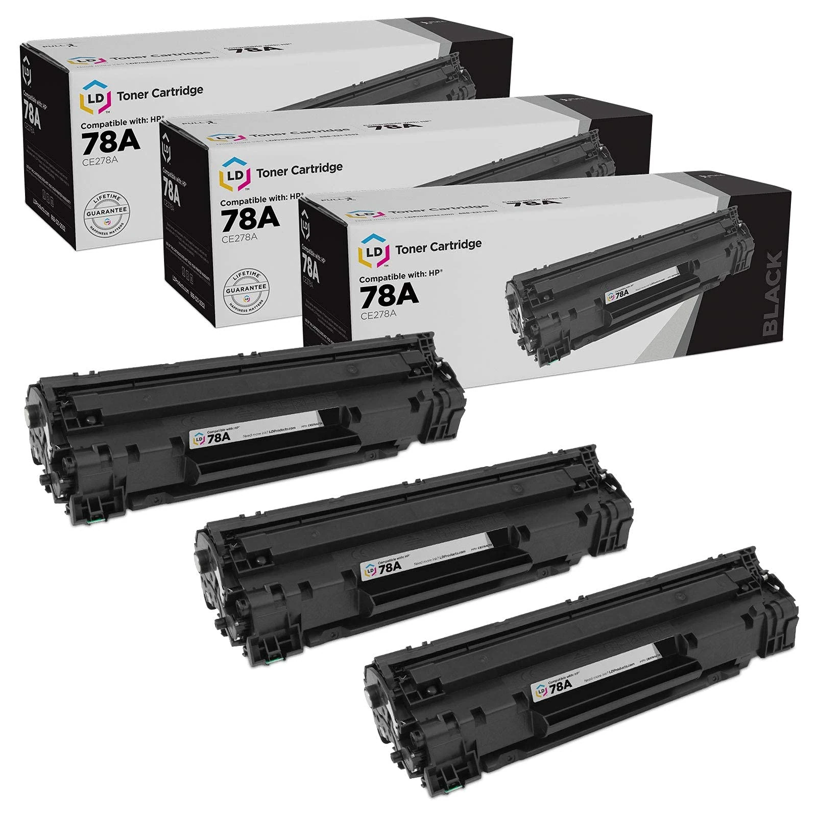 LD © Compatible Replacements for Hewlett Packard CE278A (HP 78A) Set of 3 Black Laser Toner Cartridges for use in HP LaserJet P1566, Pro M1536dnf, and Pro P1606dn Printers