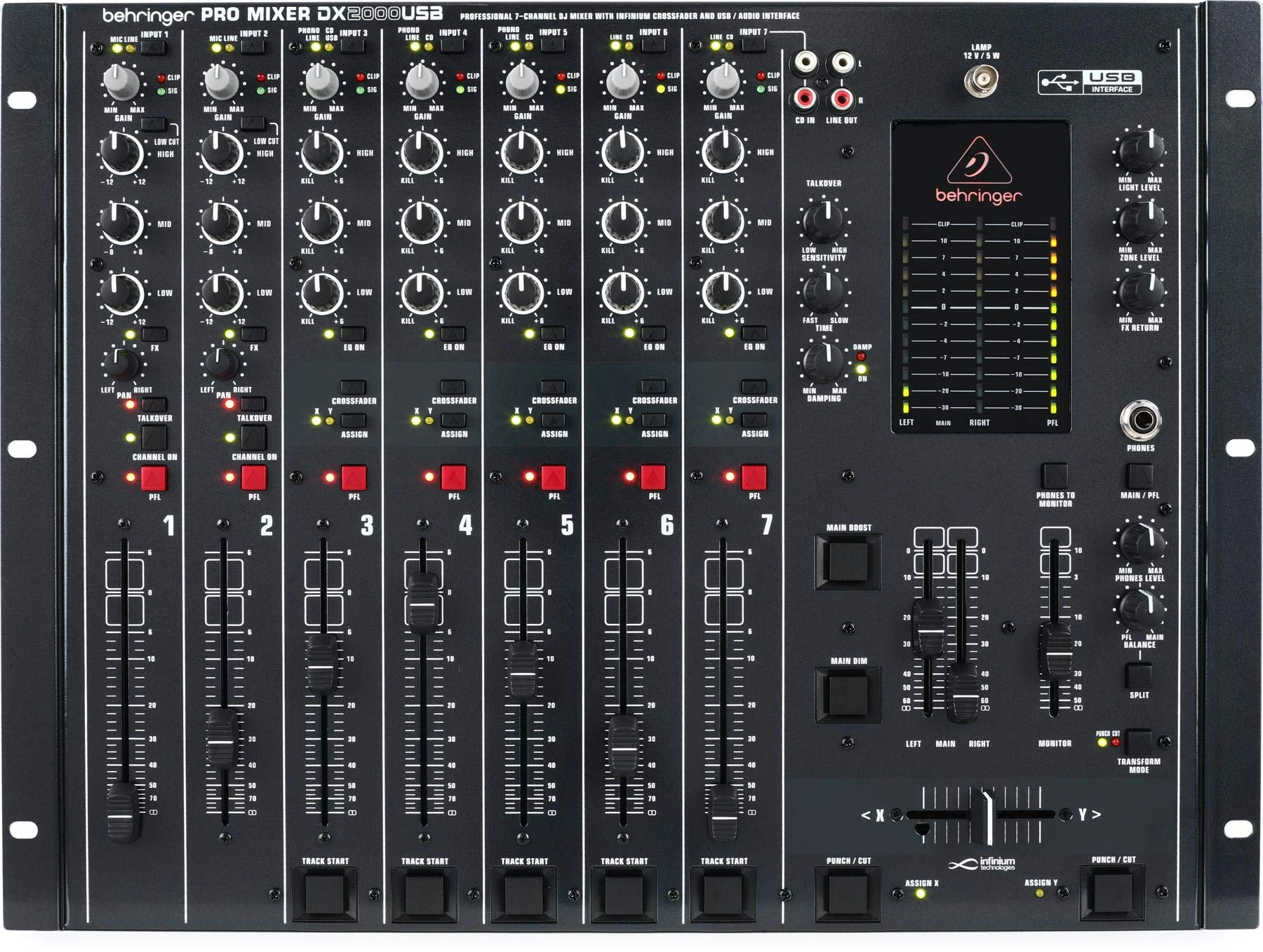 Behringer PRO MIXER DX2000USB Professional 7 Channel DJ Mixer with INFINIUM 'Contact-Free' VCA Crossfader and USB/Audio Interface