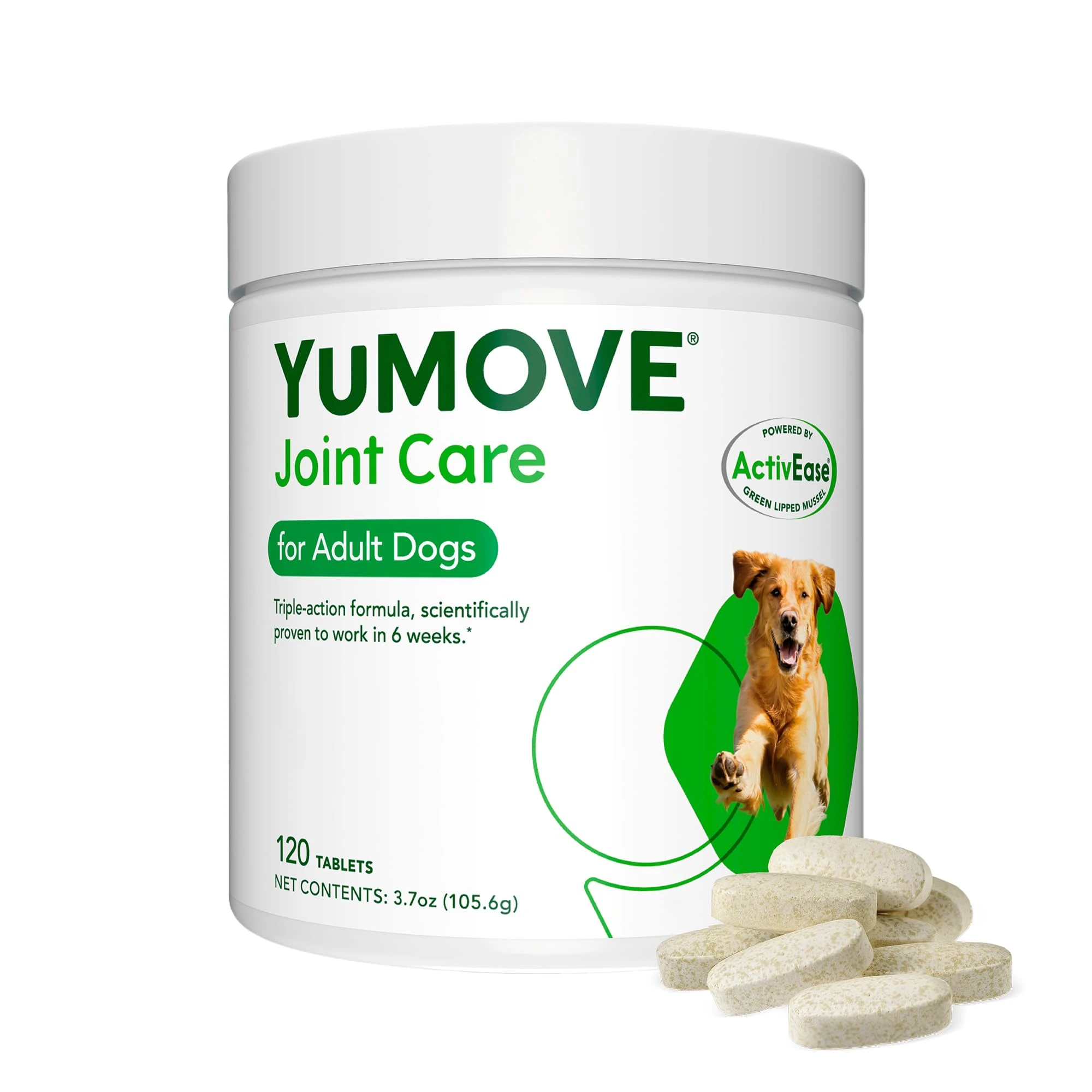 YuMOVE Joint Supplement for Dogs, Essential Dog Hip and Joint Support for Adult Dogs with Glucosamine, Chondroitin, Green Lipped Mussel, Aged 6 to 8, 120 Tablets