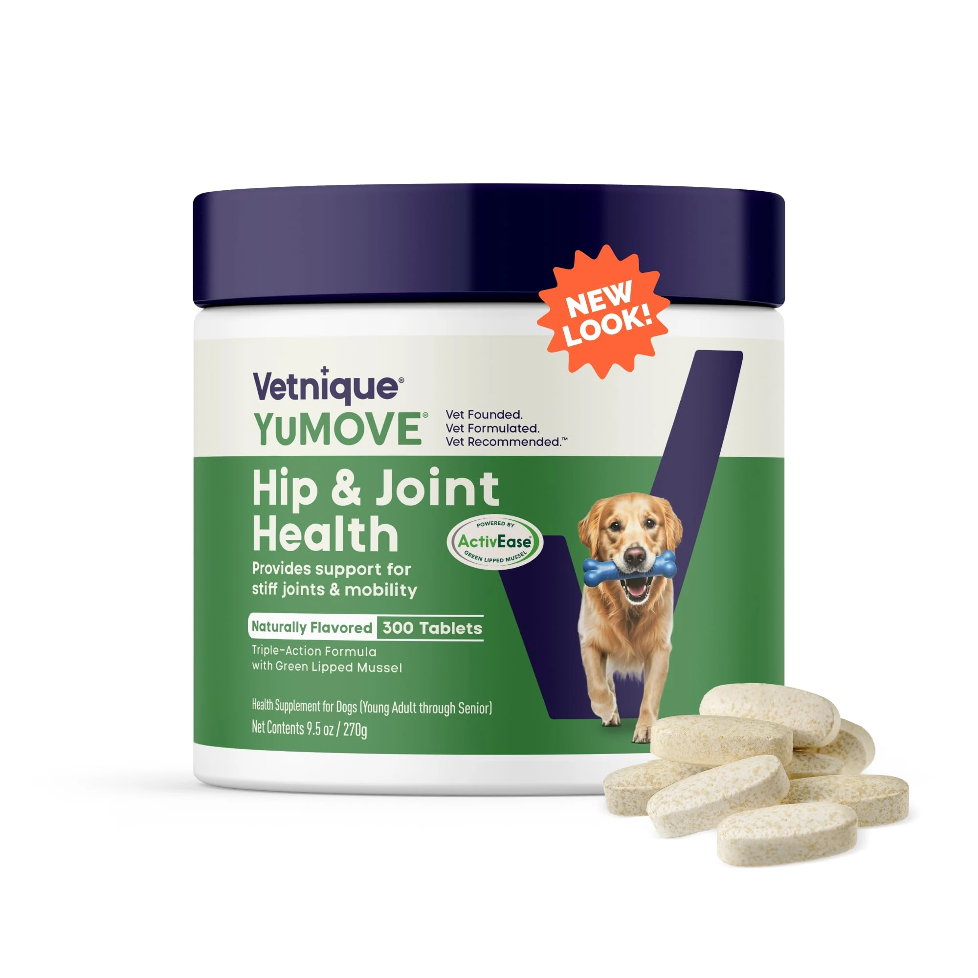 YuMOVE Joint Supplement for Dogs, Essential Dog Hip and Joint Aid, for Stiff Adult Dogs with Glucosamine, Chondroitin & Green Lipped Mussel, Aged 6 to 8 Years, 300 Tablets