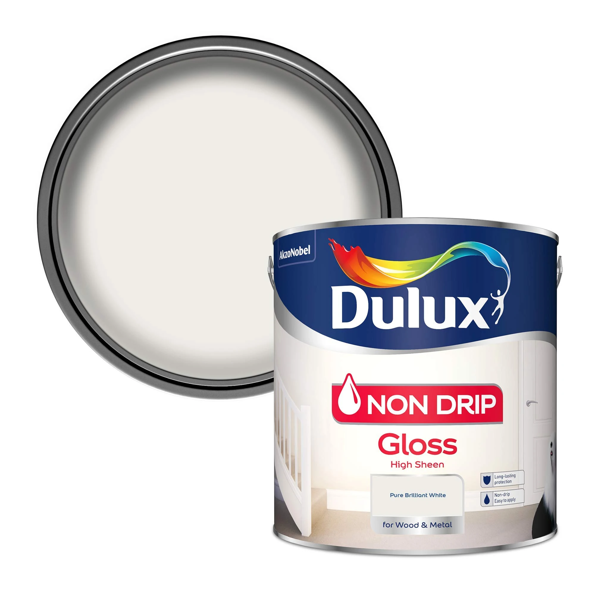 Dulux Non Drip Gloss High Sheen Paint For Wood And Metal - Pure Brilliant White 2.5L