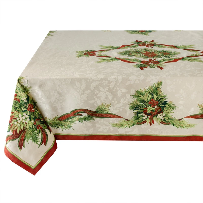 Benson Mills Christmas Ribbons Engineered Printed Fabric Table Cloth, Winter, Holiday and Christmas Tablecloth (52" X 70" Rectangular, Xmas Ribbons)