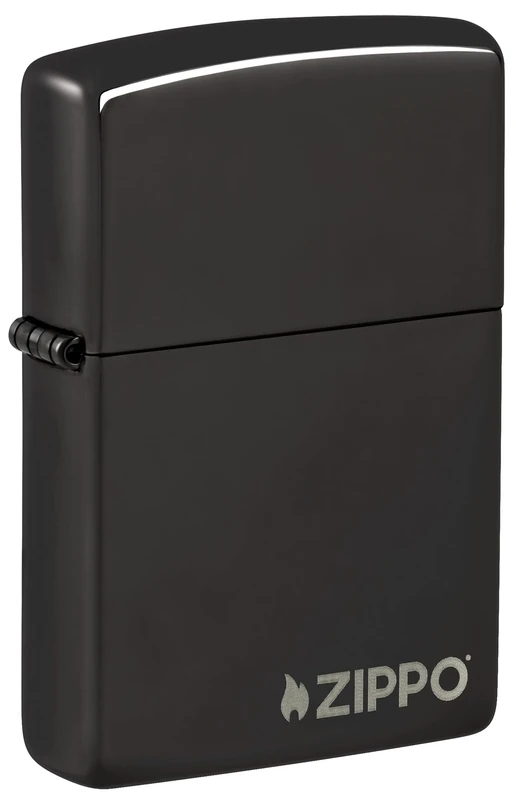 Zippo Windproof Lighter - Logo - High Polish Black, Ebony - Refillable for Lifetime Use - Adjustable Flame - Gift Box - Metal Construction - Made in USA