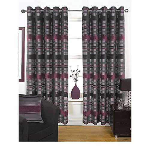 Rapport Home Eyelet/Ring Top Chenille and Faux Silk Heavy Weight Lined Pair of Curtains, 66 X 72 inch, Polyester, Aubergine, 36x26x10.5 cm