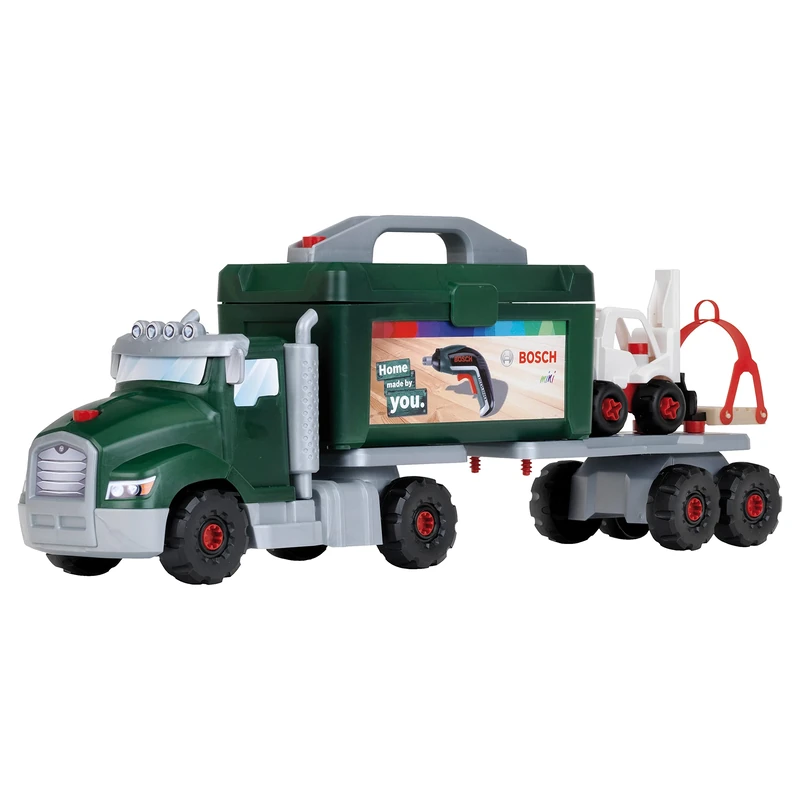Theo Klein 8640 Bosch screw truck play set with Ixolino I construction toys with tools, forklift and crane I Dimensions: 70 cm x 13.83 cm x 22.25 cm I Toys for children aged 3 and over