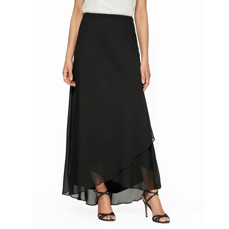 Alex Evenings Women's Long Chiffon Tulip Hem Skirt, Black, X-Large