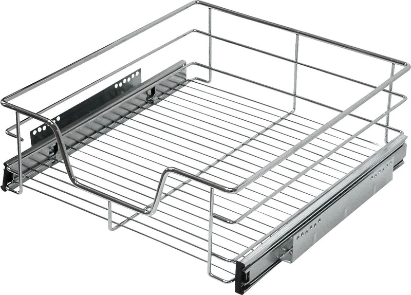 Eyckhaus Telescopic Drawer for Kitchen Organisation for Retrofitting (60 cm) with Pull-Out Rails, Cupboard Drawer for Kitchen Cupboard, Hanging Basket for Kitchen (Full Extension) Chrome, Metal