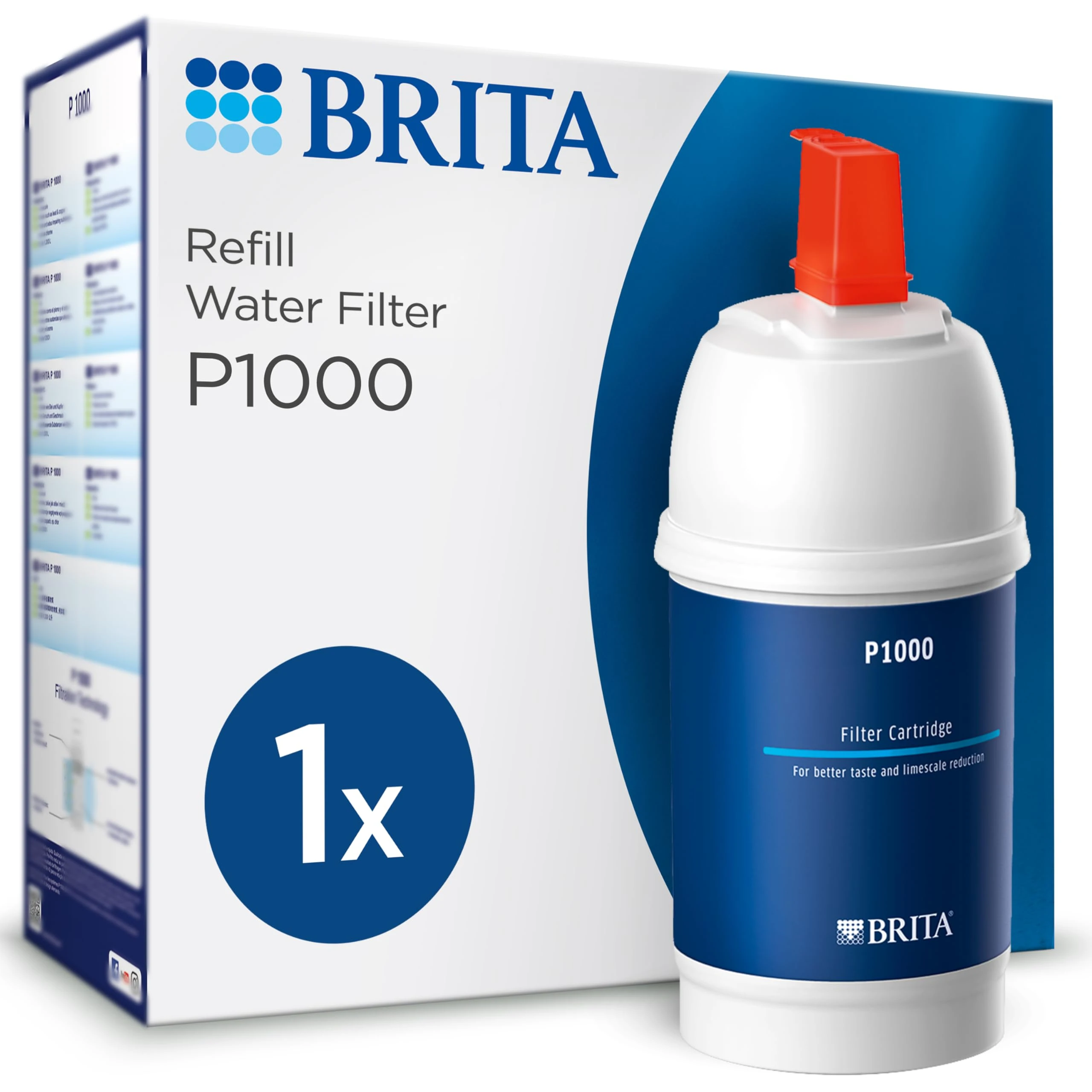 BRITA P1000 replacement filter cartridge for BRITA filter taps - 1 Pack - reduces chlorine, limescale and impurities, White