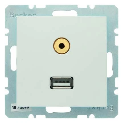 Hager – Socket USB 3.5 mm Audio S White Polar Gloss