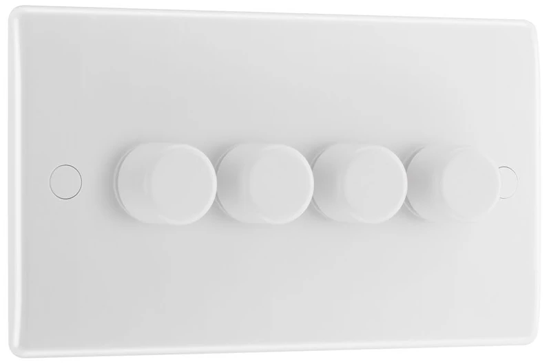 BG Electrical Quadruple Wall Dimmer Switch, 2 Way, Round Edge, Nexus 800 Series, White Moulded, 884